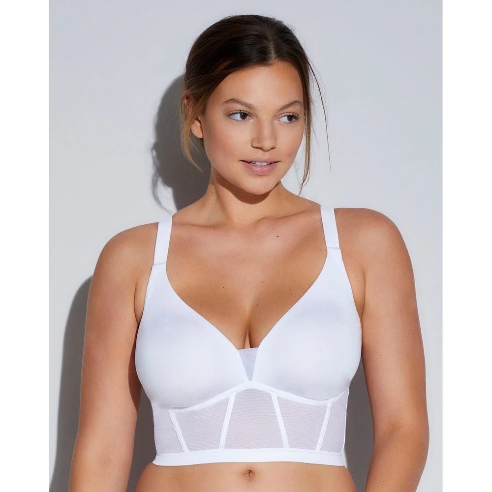 Cosabella Sardegna Curvy White Sheer Mesh Plunge Longline Bralette Size M‎